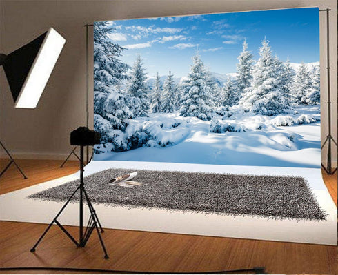 Leyiyi 5x3ft Photography Background, Snow Covered Mountain Backdrop for Christmas, Vinyl Studio Video Prop