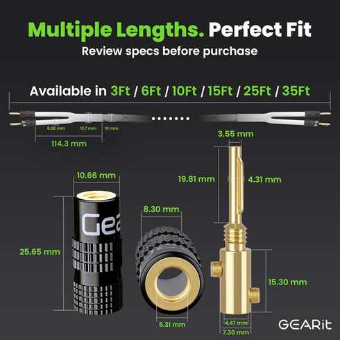 GearIT 12AWG Premium Heavy Duty Braided Speaker Wire Cable (10 Feet) with Dual Gold Plated Banana Plug Tips