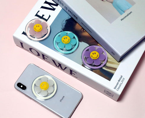 On The Grip Magnetic Luminous Smiley Flower Mobile Phone Grip: Swappable & Collapsible Grip for Phones & Tablets