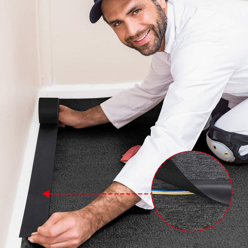 WILLBOND Cable Floor Strip Cover, 2 Pack, 10 ft x 3 Inch, Black, Hook and Loop Tape for Wires, Trip Hazard Prevention