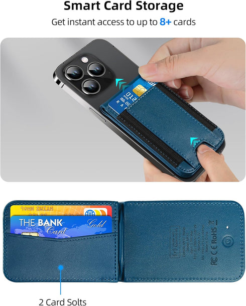 Magsafe Wallet for iPhone 16/15/14/13/12 Series, Magnetic 8-Card Holder with Adjustable Stand, RFID Blocking, Blue