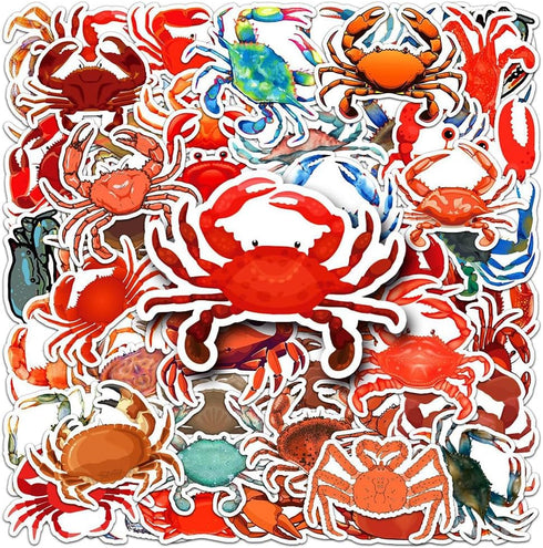 Jukome Crab Stickers |50Pcs Crab Waterproof Vinyl Decals for Water Bottles Laptop Luggage