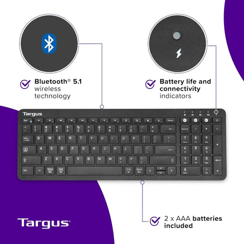 Targus Midsize Multi-Device Bluetooth Keyboard, Compatible with Chrome OS, Windows, macOS, iOS, Android