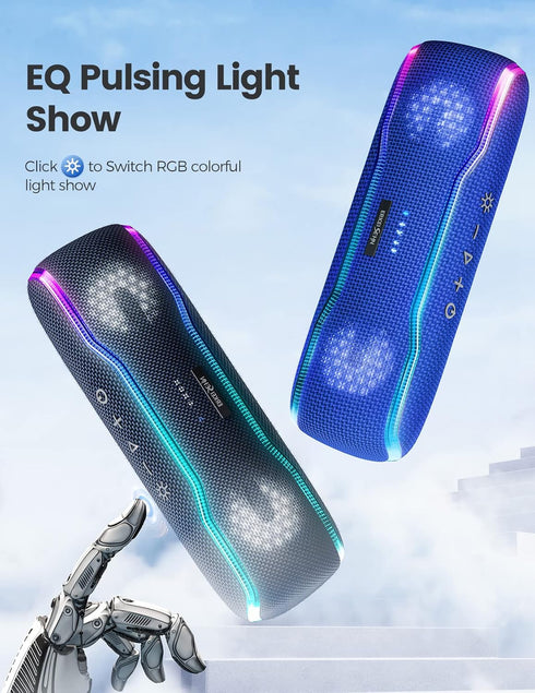 ERKEISEHN Bluetooth Speaker, IPX7 Waterproof Wireless Speaker with Colorful Flashing Light, 25W Super Bass, 24H Playtime