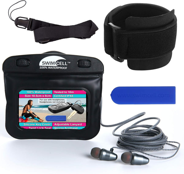 Waterproof MP3 Player Pouch For Swimming - Key Holder Case with Adjustable Armband and Neck Lanyard for Arm Wrist or