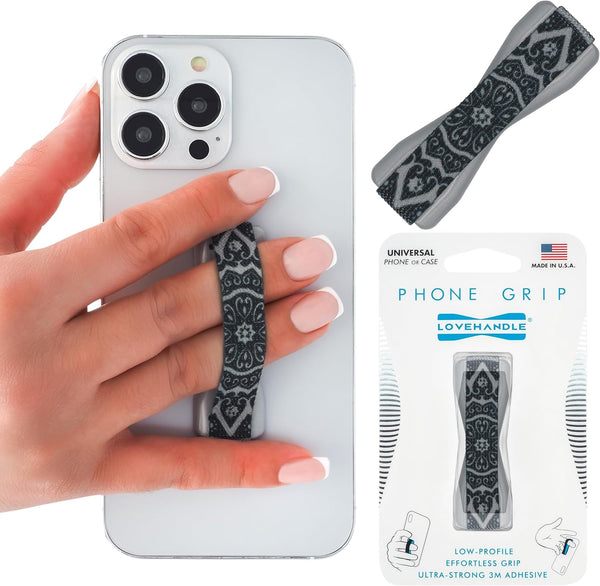 LOVEHANDLE Universal Phone Grip - Phone Holder for Smartphones & Mini Tablets, Made in The USA, Boho Silver