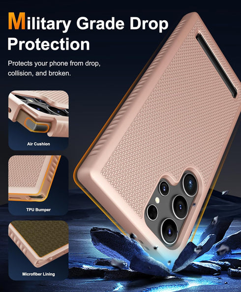 Samsung Galaxy S24 Ultra Slim Fit Case with Kickstand, Shockproof Military Grade, 6.8", Rose Gold