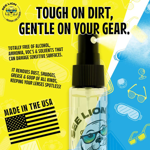 2 30ml 1oz cellhelmet See Lion Premium Lens Care Bundle | Anti Fog Spray + Streak-Free Lens Cleaner with Black