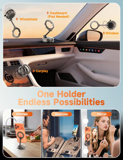 visnfa [105+LBS 3800gf 360 17 16 15 14 13 12 Pure Zinc Alloy Vacuum Magnetic Phone Holders for Your Car Suction