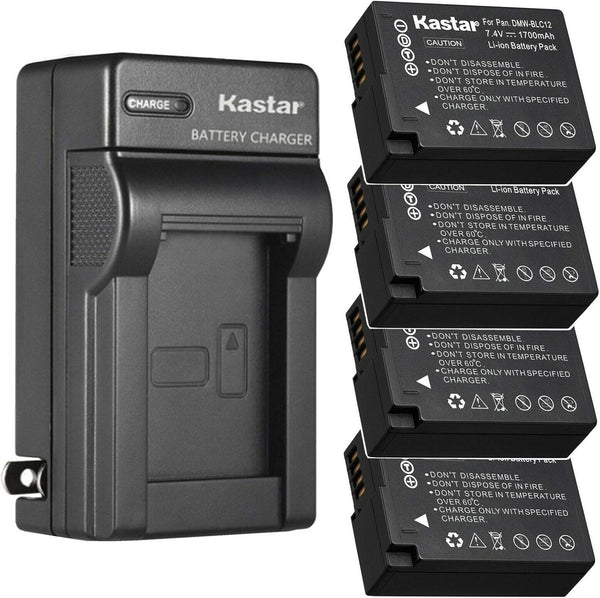 Kastar 4-Pack Battery and AC Wall Charger for Leica BP-DC12 Battery, BC-DC12 Charger, V-Lux 4, V-Lux 5, Q Camera