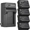 Kastar 4-Pack Battery and AC Wall Charger for Leica BP-DC12 Battery, BC-DC12 Charger, V-Lux 4, V-Lux 5, Q Camera
