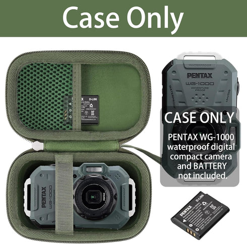 khanka Hard Travel Case for PENTAX WG-1000 Waterproof Digital Compact Camera - Case Only - Green