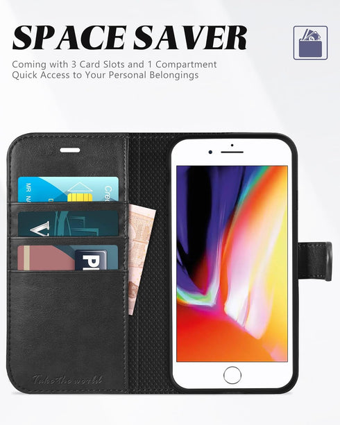 TUCCH Wallet Case for iPhone 8 Plus/iPhone 7 Plus, PU Leather Flip Cover with Card Slot, Black