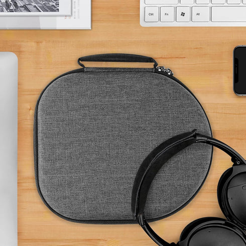 Geekria Shield Hard Shell Case for Bose QuietComfort 45, 35 II, & Gaming - Dark Grey Travel Bag with Cable Storage.
