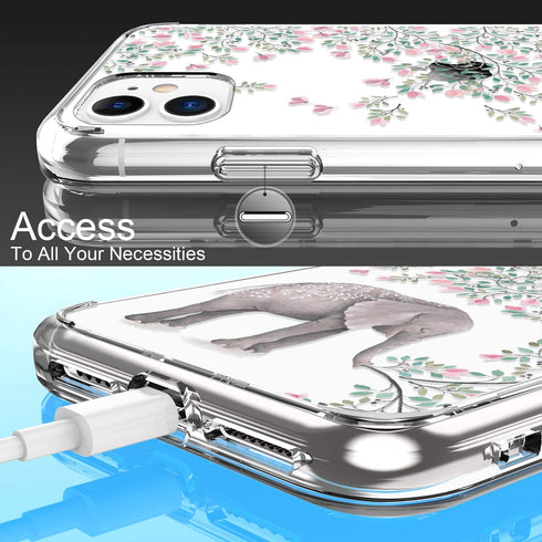 LUHOURI Designed for iPhone 11 Case with Screen Protector, Crystal Acrylic Clear Slim Fit Floral Cover