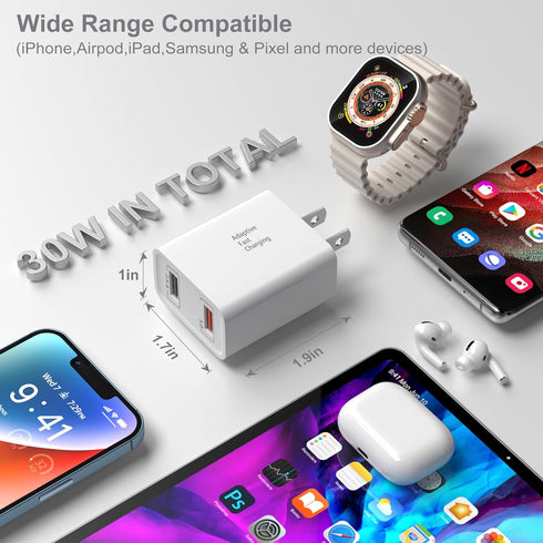 Costyle Double USB Wall Charger, 3 Pack 30W Fast Charge 3.0 Power Adapter & 5V 2.4A Wall Plug for iPhone, Samsung