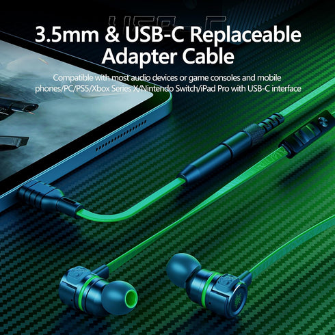 Gaming Earbuds Wired, USB C & 3.5mm Dual Plug Headphones with Mic, Stereo Bass Noise Isolating for PC/PS4/PS5/Xbox
