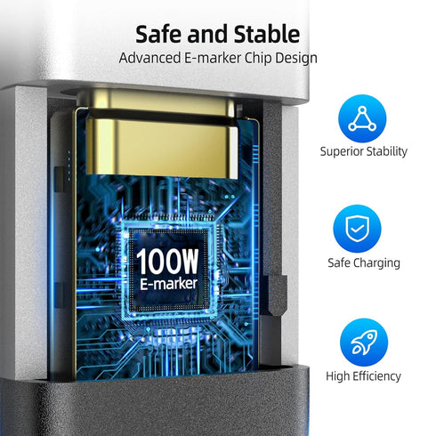 Shop Thunderbolt 4 Cable 40Gbps 2-in-1 USB C, 100W, E-Marker, 8K/5K, 4K Dual DisplayPort, Fast Charging, 3.3FT.