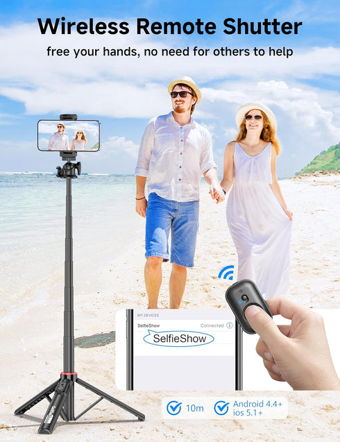 SelfieShow 360 16/15/Android Aluminum Selfie Stick Phone Tripod, Ball Head Selfie Stick for iPhone with Cold Shoe