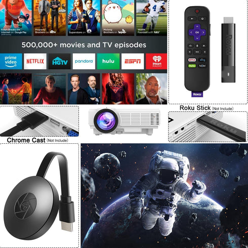 Mini Portable Projector, Full HD 1080P Supported, Home Theater Compatible with TV Stick, Phone, Games, HDMI, AV