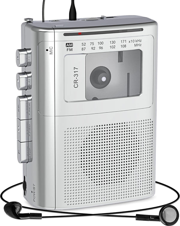 Gracioso Portable Cassette Player Recorder with Bluetooth Transmitter, AM FM Walkman with Headphone Jack, Big Speaker,