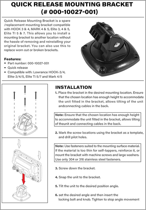 Mounting Bracket Suits Mark Elite Hook 3 4 5 TI5 TI7, Part#: 000-10027-001