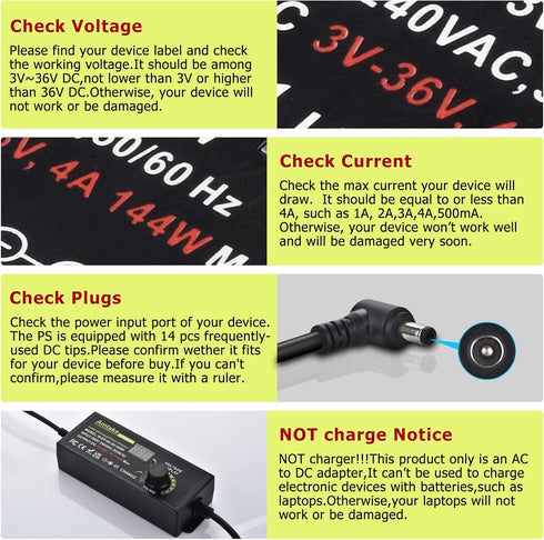 Amtake 4A 144W 3V~36V 3V 5V 12V 24V 30V 36V 14 Adjustable Universal Power Supply Adapter Adjustable Variable Switching