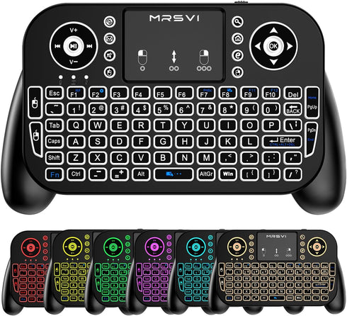MRSVI Mini Keyboard with Touchpad-2.4GHz & Bluetooth Dual-Mode,7-Color Backlight, Multimedia Hotkeys, Rechargeable, for