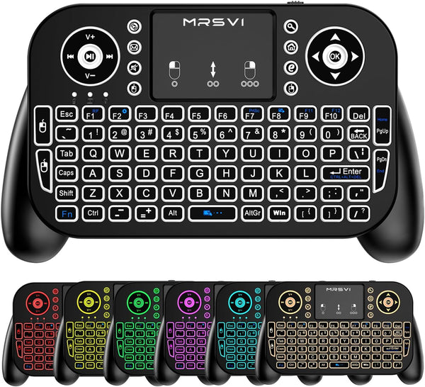 MRSVI Mini Keyboard with Touchpad-2.4GHz & Bluetooth Dual-Mode,7-Color Backlight, Multimedia Hotkeys, Rechargeable, for