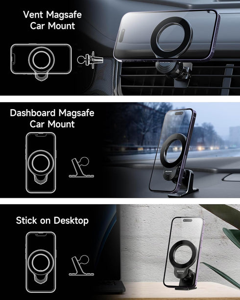 Compatible with Mag-Safe Car Mount,Magnetic Car Phone Mount,2 in 1 Super Stable Dash&Air Vent Car Phone Mount,Mag-Safe Accessories for iPhone 15 Pro Plus Max 14 13 12 Mini Mag-Safe Case