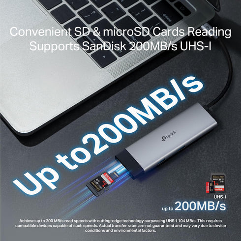 TP-Link 7-in-1 (UH7020C) 4K@60Hz 100W 1USB-C, 2USB-A 5Gbps USB C Hub Multiport Adapter | HDMI, SD & microSD, Power