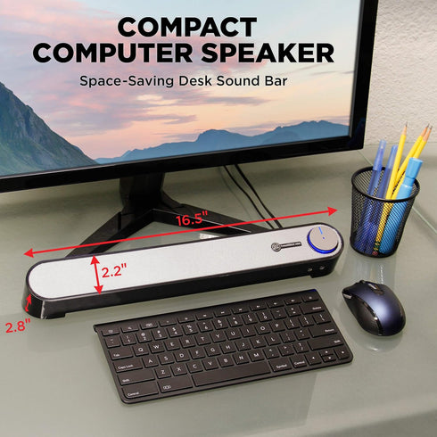 GOgroove Computer Speaker Mini Soundbar - USB Powered PC Sound Bar with Easy Setup, Wired AUX, Volume Control Knob