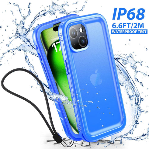 SPORTLINK Waterproof Case for iPhone 15 Plus, Built-in Screen Protector, IP68 Underwater, Shockproof, Blue