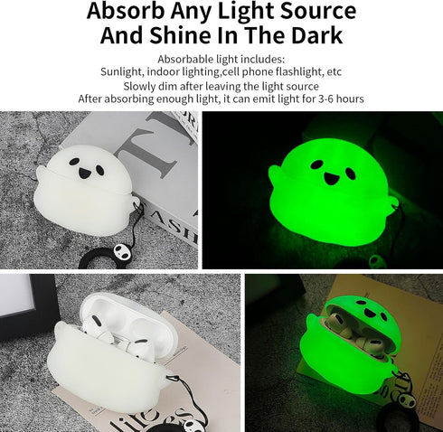 Compatible Charging Case Cover for Apple AirPods Pro 2nd/1st Generation with Cleaner Kit, Luminous 3D Halloween Ghost