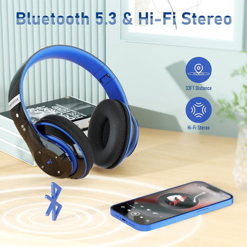 Bluetooth Over Ear Headphones, 6S Foldable Wireless with 40 Hours Playtime, HiFi Stereo Headset with Mic