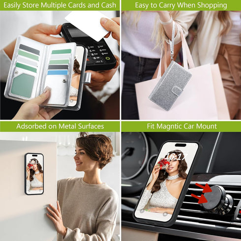 Varikke Detachable Wallet Case for iPhone 12, Fashion Glitter PU Leather with Card Holder, Magnetic Flip Cover