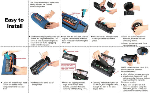 rapthor 10000mAh Battery Replacement for JBL Xtreme 1 with DIY Tools, Compatible with GSP0931134, 8.4v
