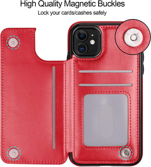 HianDier Wallet Case for iPhone 11, 6.1-inch Slim Protective Cover with Credit Card Slot Holder, Red