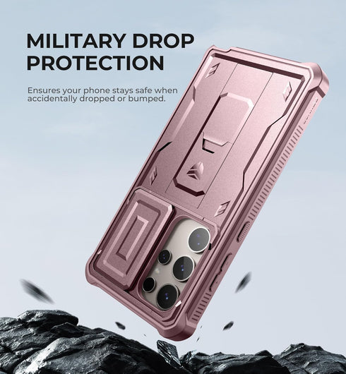 Dexnor Galaxy S24 Ultra Case, Shockproof Full-Body Bumper, Built-in Slide Camera Cover, Screen Protector, Kickstand,