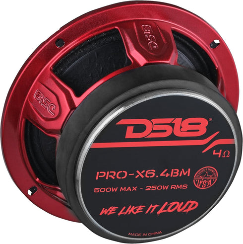 DS18 PRO-X6.4BM Loudspeaker, 6.5", Midrange, 500W Max, Premium Quality Audio Door Speakers for Car or Truck