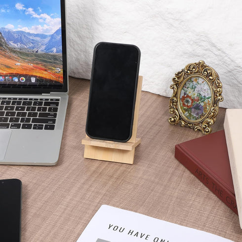 Eldraqth Bamboo Cell Phone Stand Cell Phone Stand for Desk Solid Wood Stands Wooden Holder Portable Wood Holder for Bed