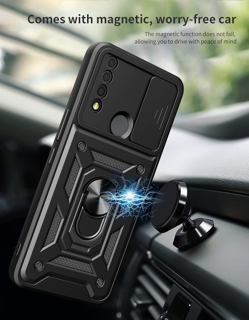 TCL 30 XE 5G Case with Magnetic Kickstand, Military-Grade Armor, Lens Protector & 2-Pack Tempered Glass - Black