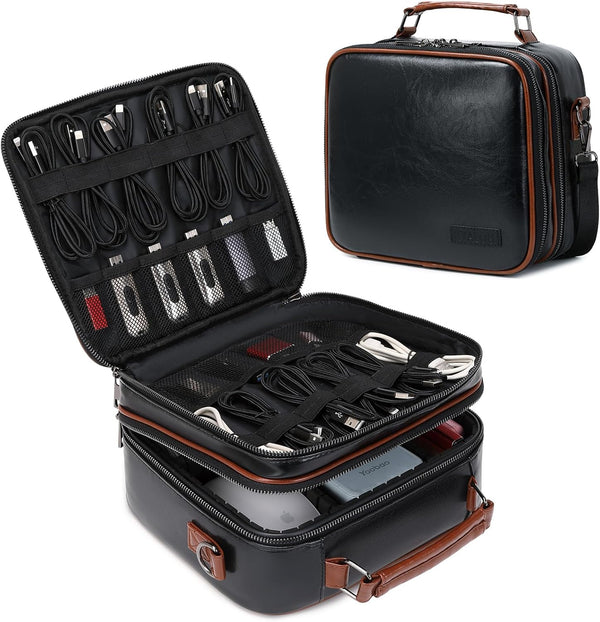 KYALOU Electronics Travel Organizer, Large Cable Case with Adjustable Dividers, Waterproof Tech Storage Bag - Black