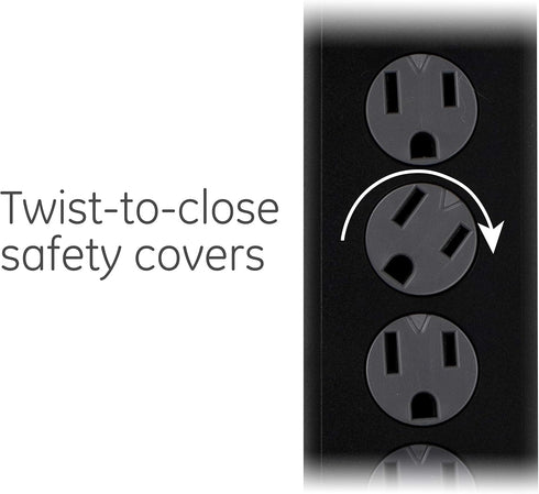 GE 6-Outlet Surge Protector, 2 Pack, 10 Ft Extension Cord, Power Strip, 800 Joules, Black