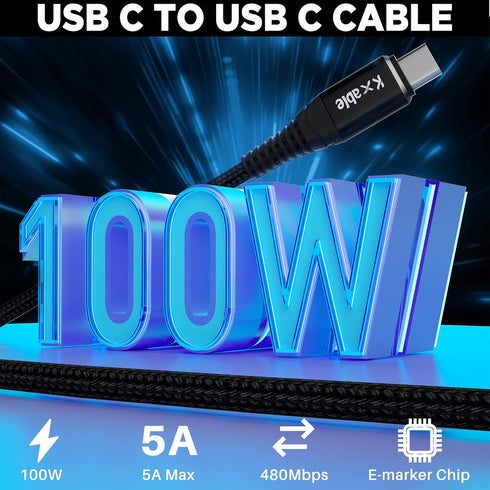 USB C to C Cable 100W 2 Feet (2 Pack), Nylon Braided USB Type C Charging Cable, 5A Fast Charging for iPhone 15, MacBook