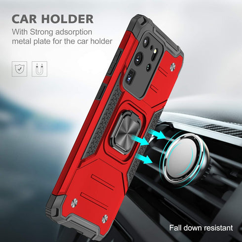 Anqrp Galaxy S20 Ultra Case, Military Grade Protective Phone Cover with Enhanced Metal Ring Kickstand, Red