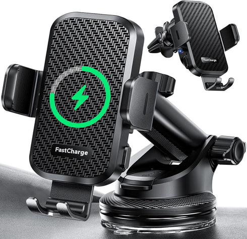 CHGeek Wireless Car Charger with Phone Holder Mount, 15W Fast Charging for Car Accessories