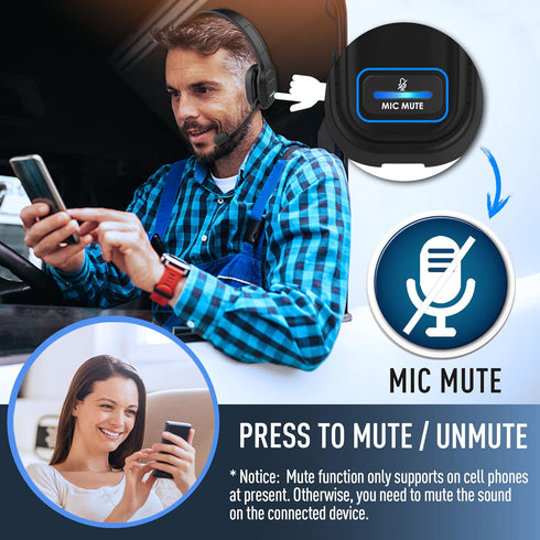 Wireless Headset with Microphone, Single-Ear Headphone, Adjustable Headband, Noise Isolation Mic for Home Office