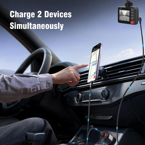 GIASYIEH 90 Truck(11.5FT) Dash Cam Charger USB C, Dual Port Dashcam Power Adapter with Switch Type C Degree Angled Car