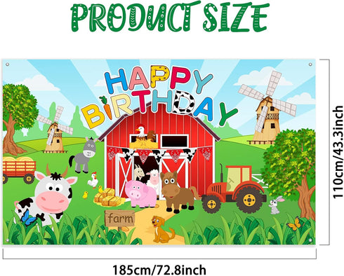 Tatuo Farm Birthday Party Decorations, Backdrop Banner with Farm Animals, Large Barnyard Animal Photography Backdrop